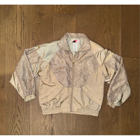 Vintage Active Frontier Track Suit Jacket Shiny Lace Taupe Size Petite Small - Picture 2 of 8